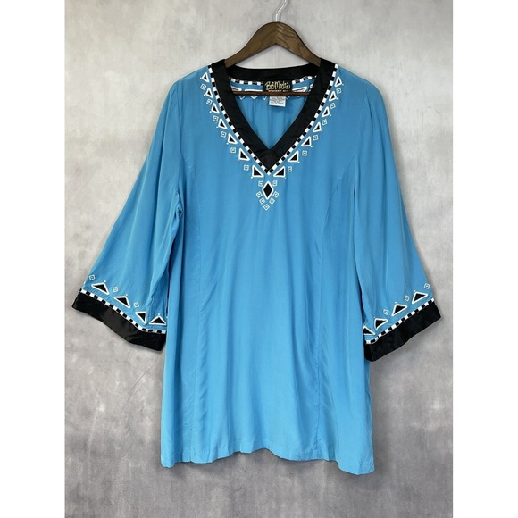 Bob Mackie Tops - Vintage Bob Mackie Silk Tunic Top Women Large Embroidered Boho Global Artsy Chic